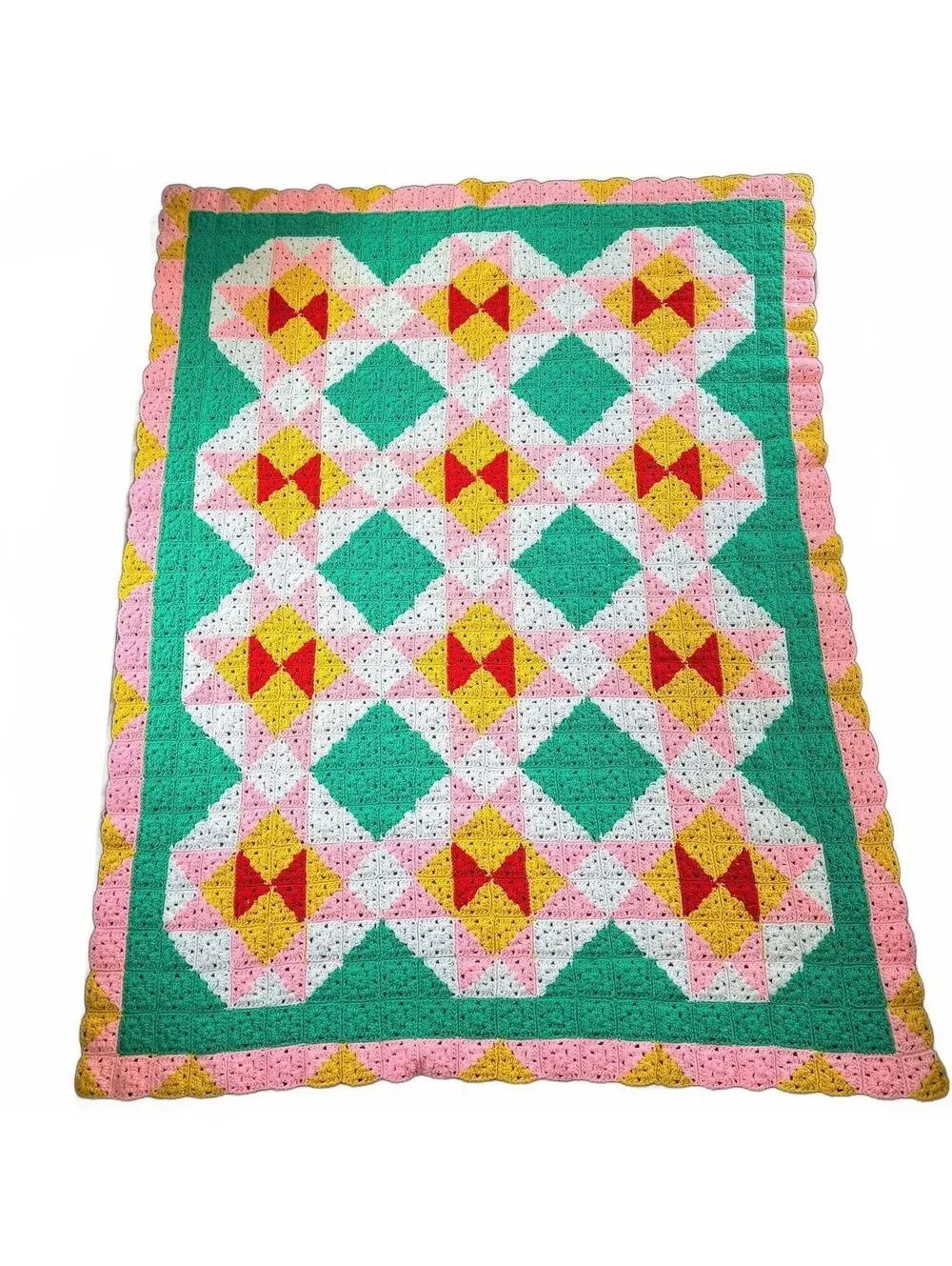 Colorful Crochet Blanket Throw Afghan with Geometric Pattern Handmade 6x9